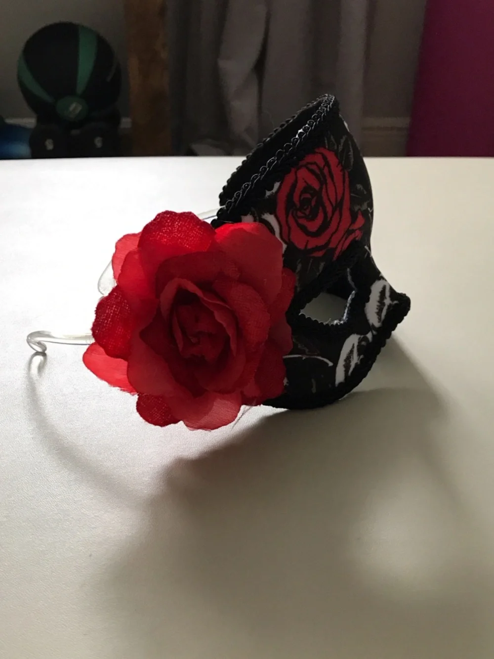 Black and Red Floral Skull Masquerade Eye Mask